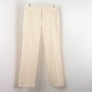 tyler. Women's 4 Beige Straight Leg Cotton Twill Ankle Trouser Pants